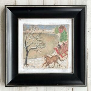 Kolene E. Spicher Winter Fun Folk Art Signed 67/900 Framed Sleigh Christmas